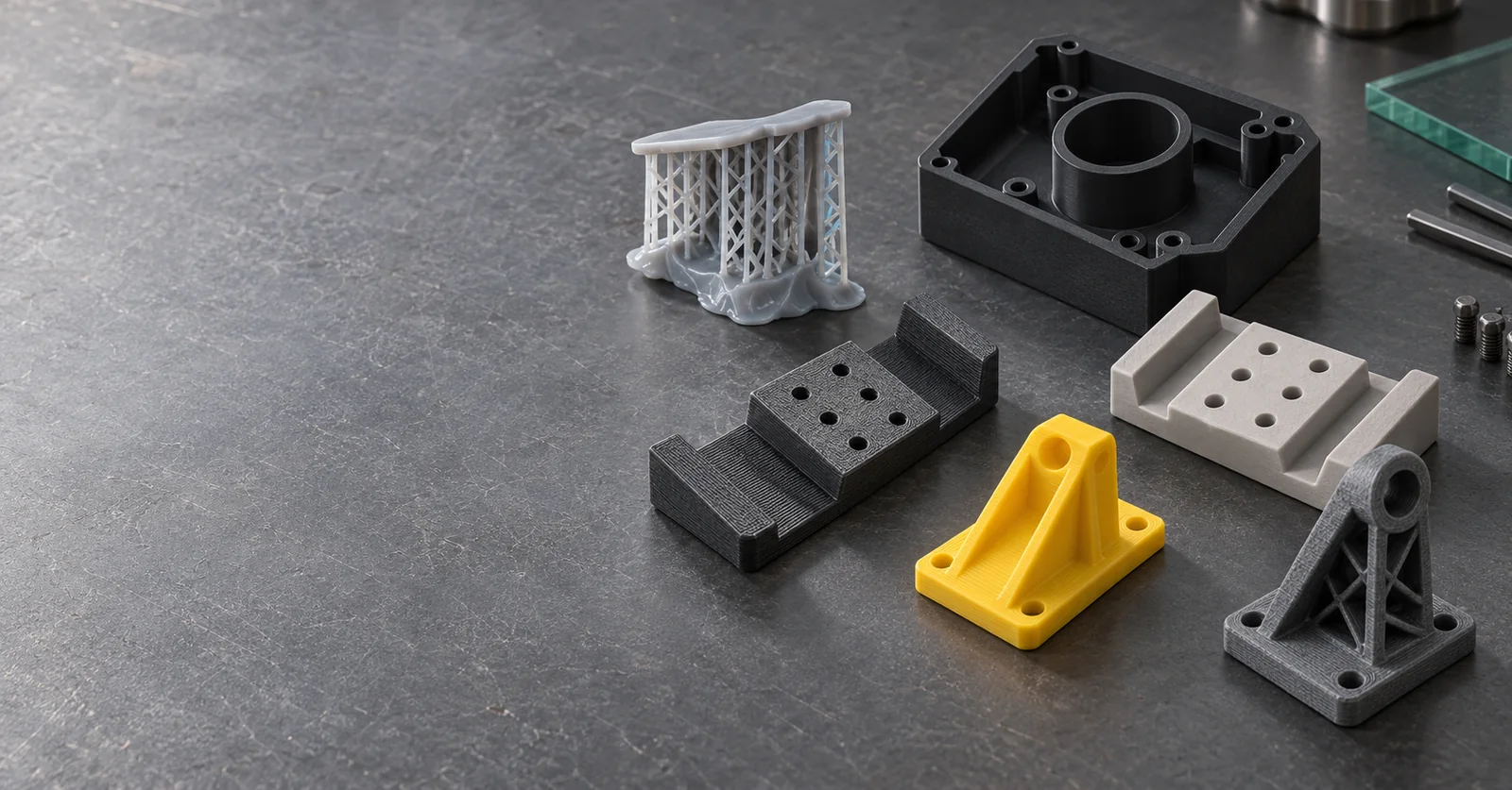 Panoramica di campioni prodotti con tecnologie additive SLA e FDM