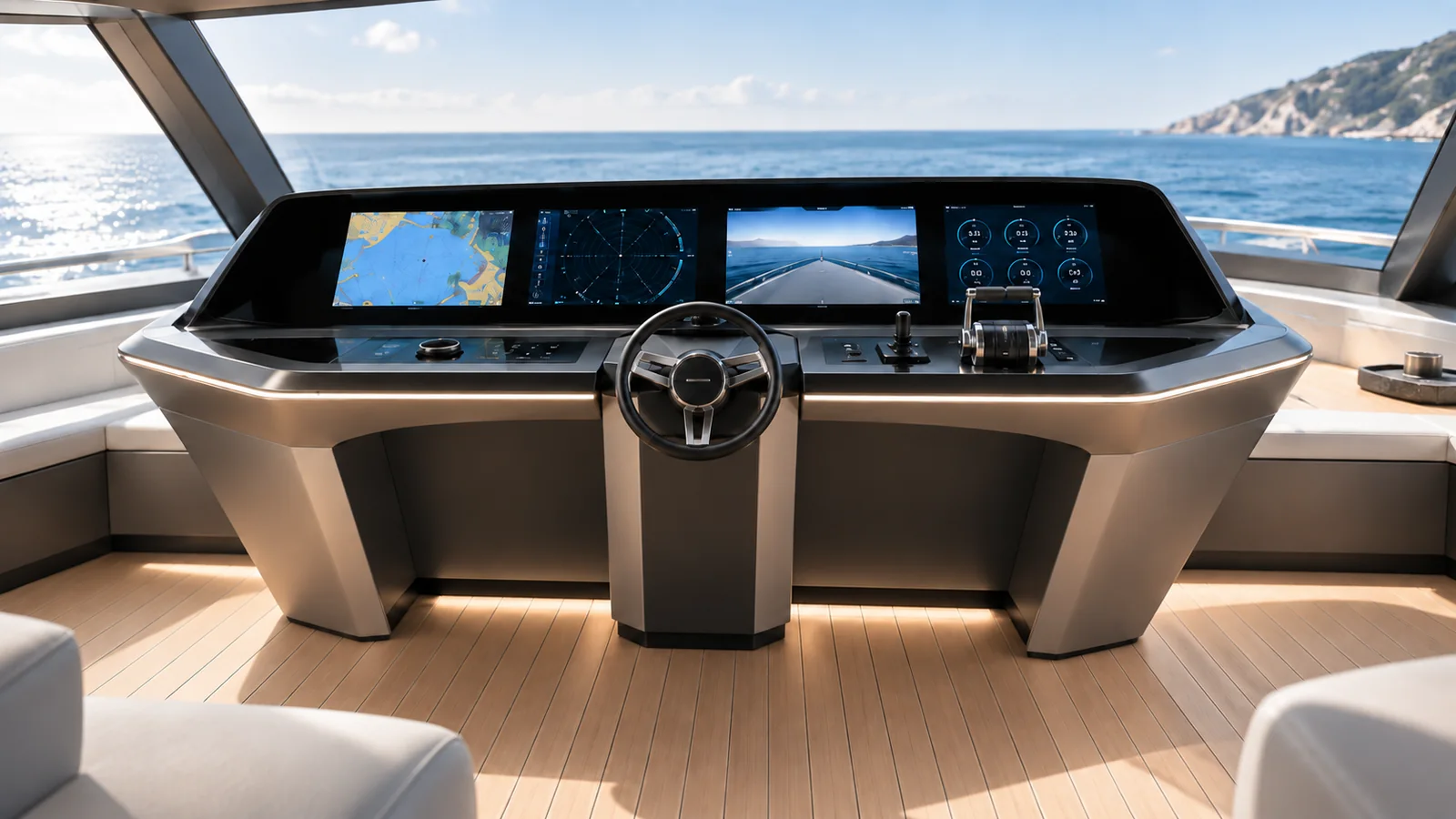 Plancia comando moderna realizzata su misura per uno yacht
